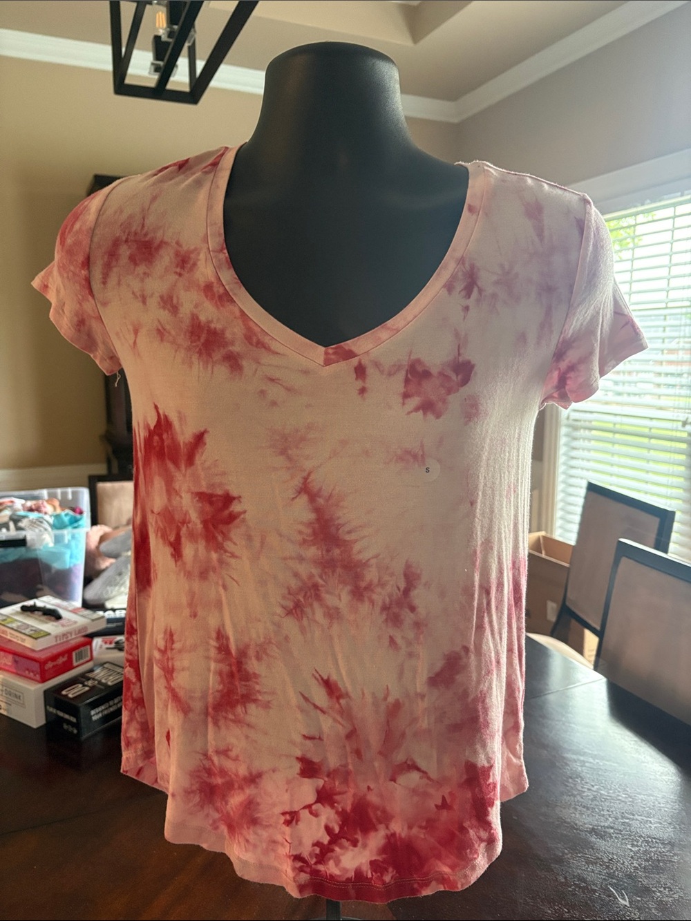 Women's Pink Tie-Dye V-Neck Short Sleeve Tee